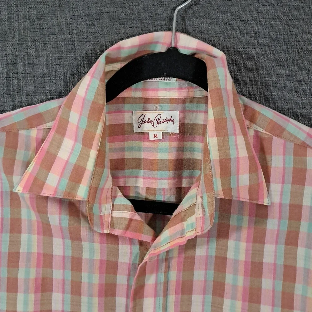 Vintage‎ Shirt Jordan Christophe Mens Size Medium Plaid 80s Lightweight Sheer